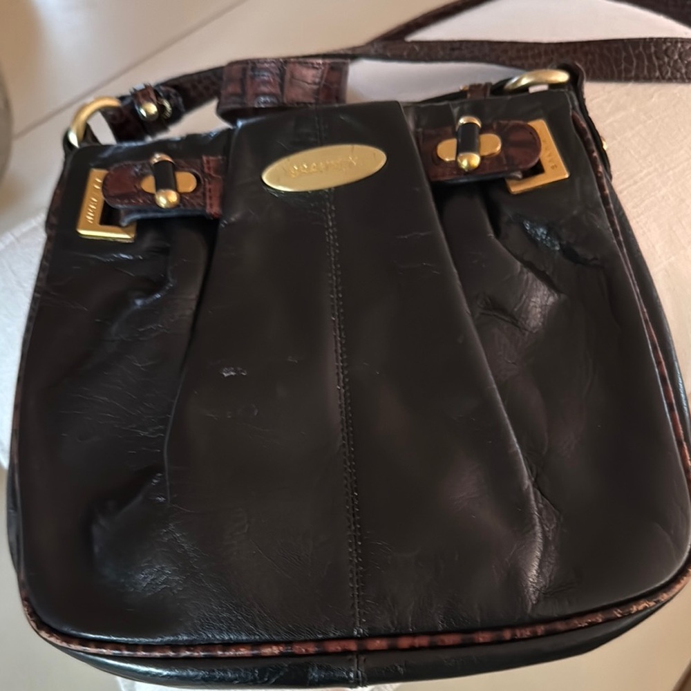 Classic Black Leather Shoulder Bag vintage Brahmin
